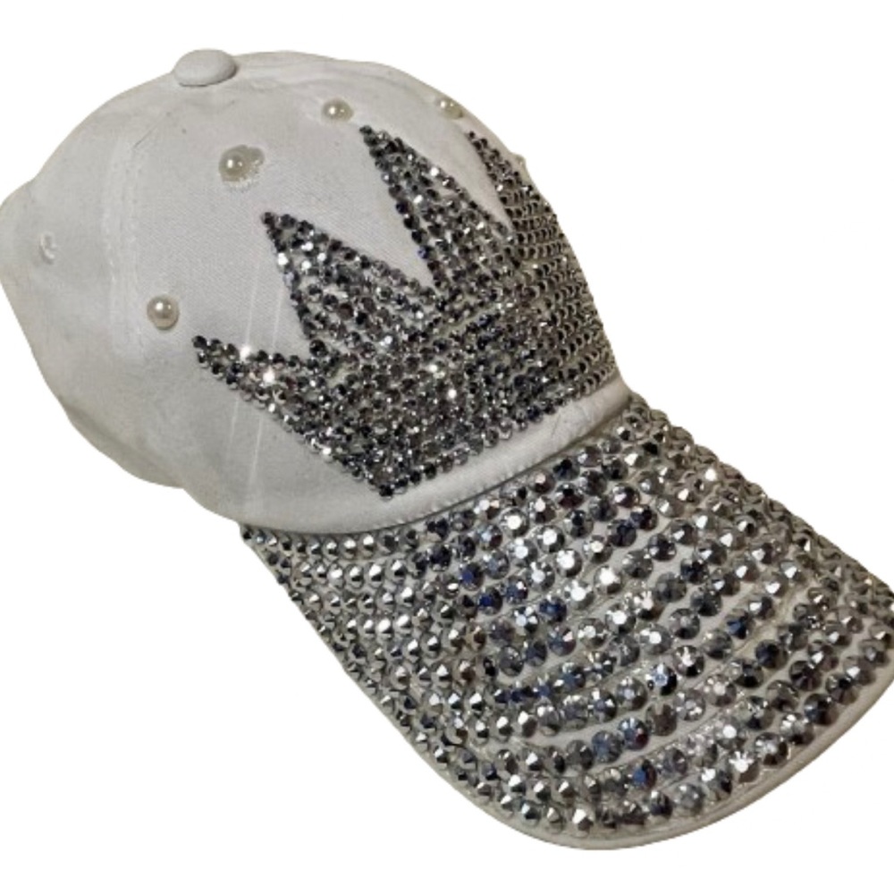 NEW white cotton  rhinestone bling Y2K crown baseball cap